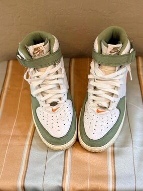 Nike Air Force 1 Mids High Top Sneakers - White & Olive